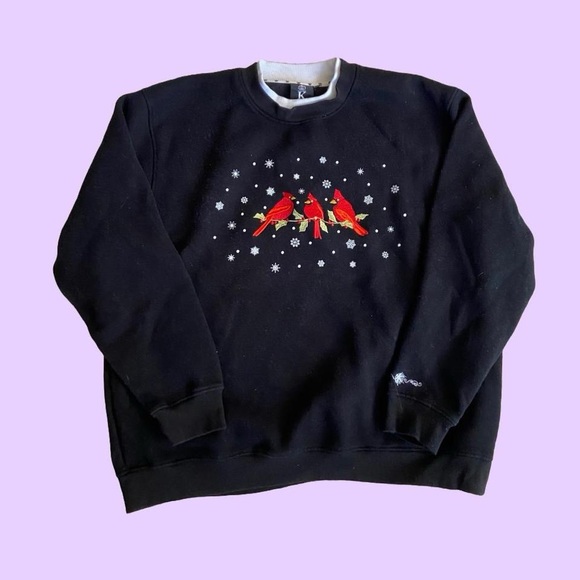 Cute vintage 90s Christmas cardinal birds crewneck sweatshirt ๐ฅ - Picture 1 of 5